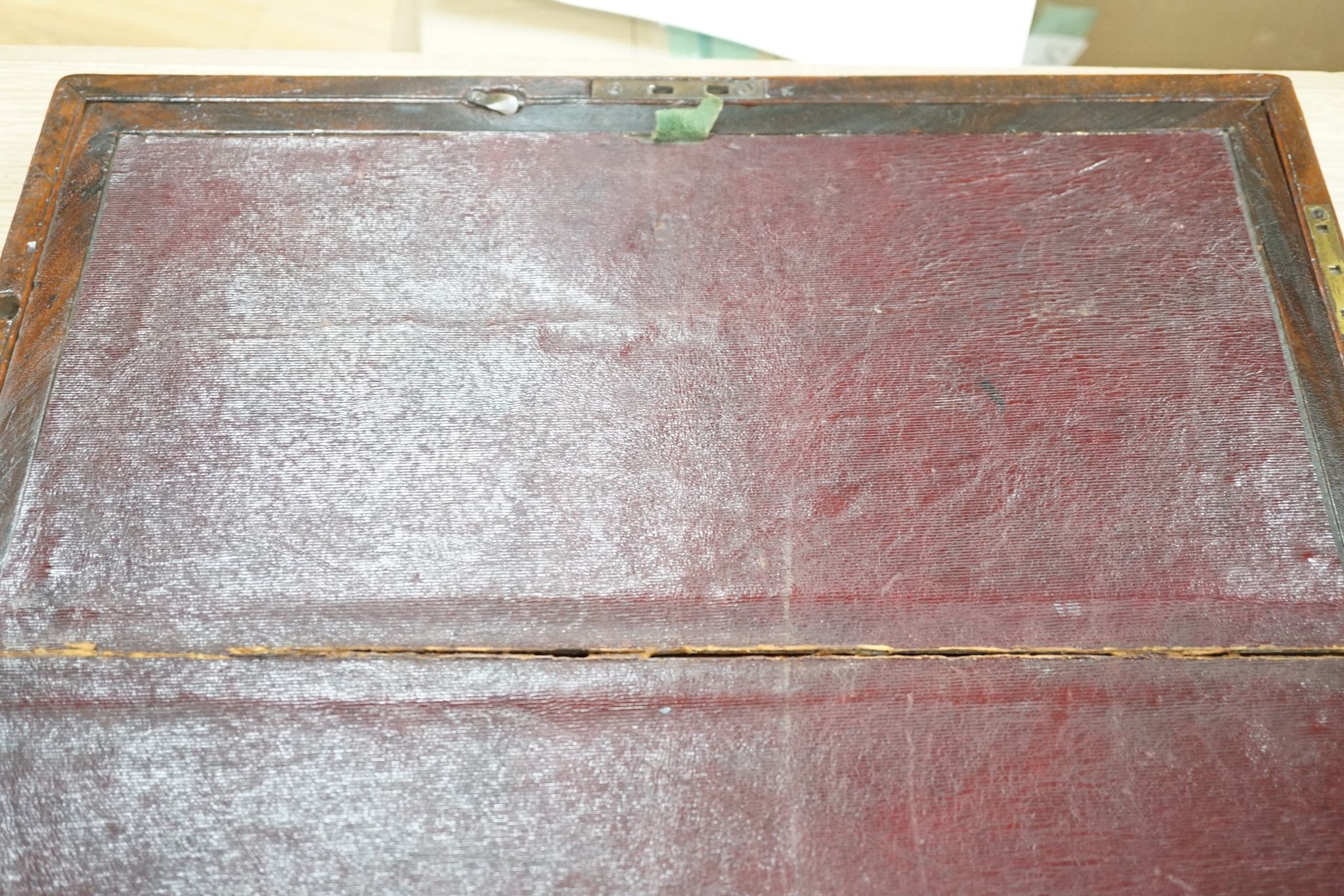 A Victorian mahogany writing slope and Chippendale-period mahogany tea caddy, Writing slope 50 cms wide.